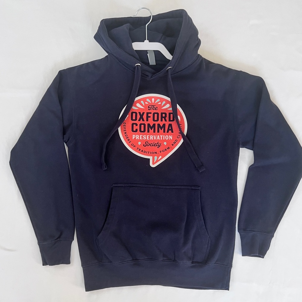 GRAPHIC NOVELTY NAVY HOODIE OXFORD COMMA SOCIETY SIZE S
